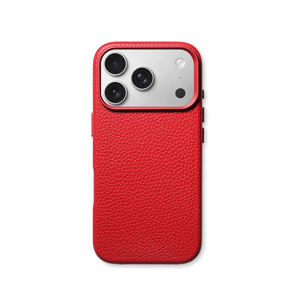 Luxury Lychee Texture PU Leather Case with Alloy Lens Frame for iPhone 17 Series