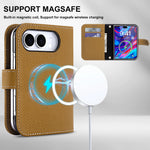 Pebbled Leather Kickstand Flip Wallet Case with MagSafe for iPhone Duo