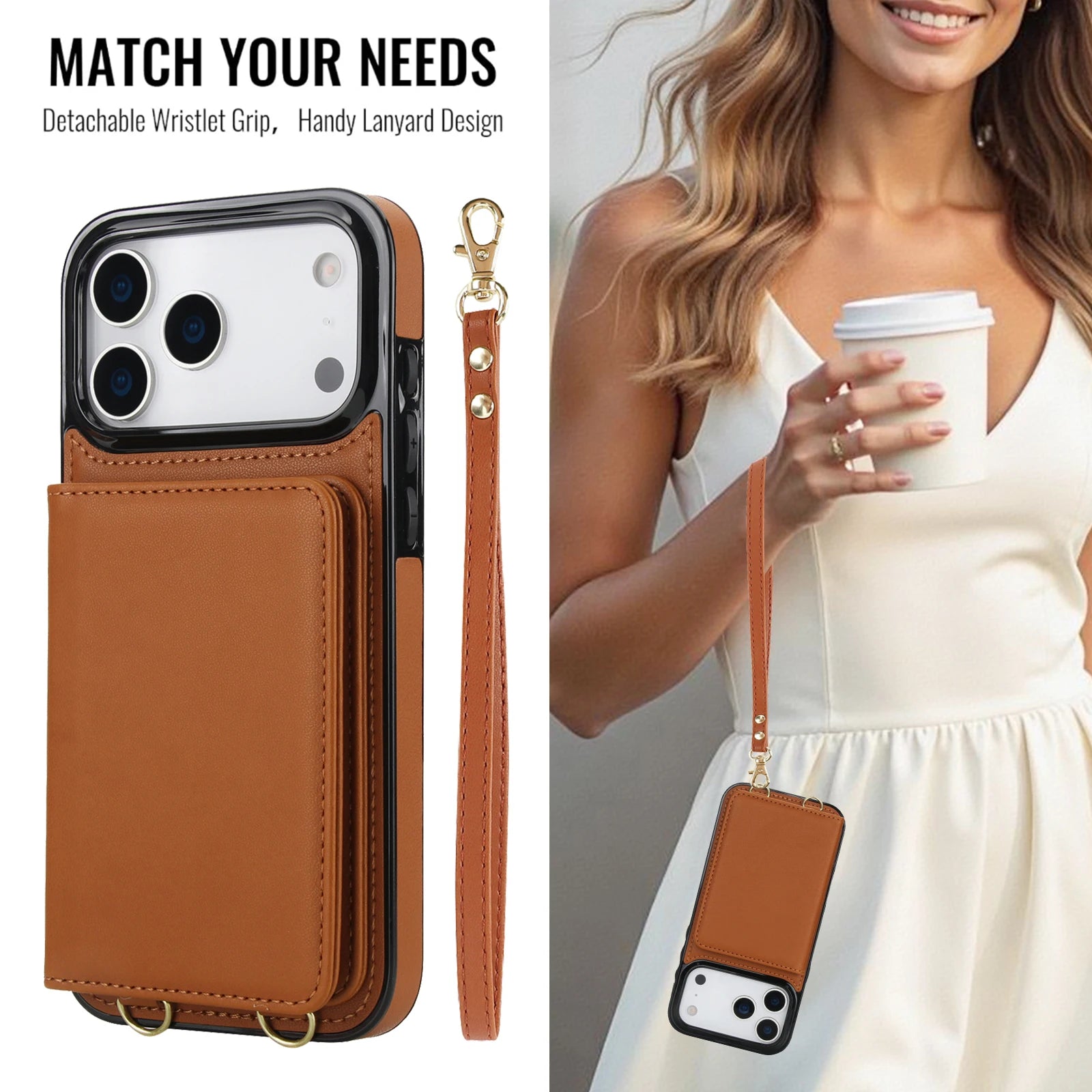 Premium Leather Crossbody Wallet Case with Card Holder & Kickstand for iPhone 17 Series