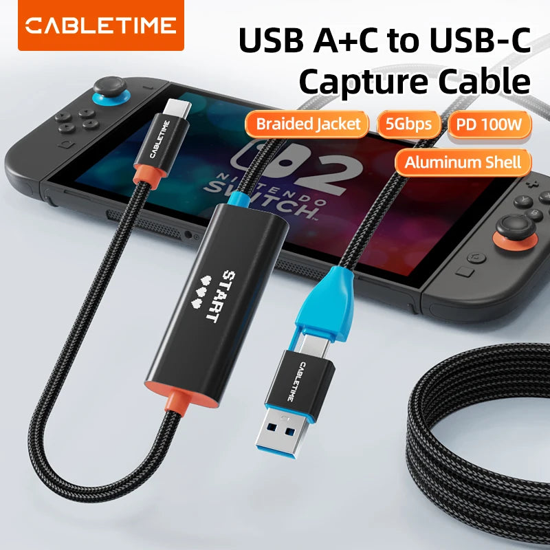CABLETIME USB 3.0 Video Capture Cable with 100W PD Power Delivery