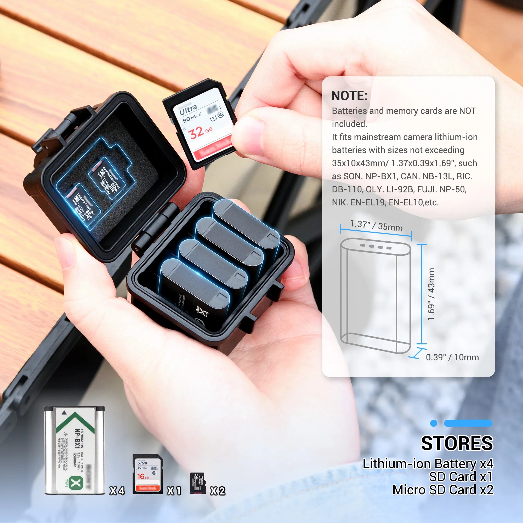 JJC Water-Resistant Battery and SD Card Case