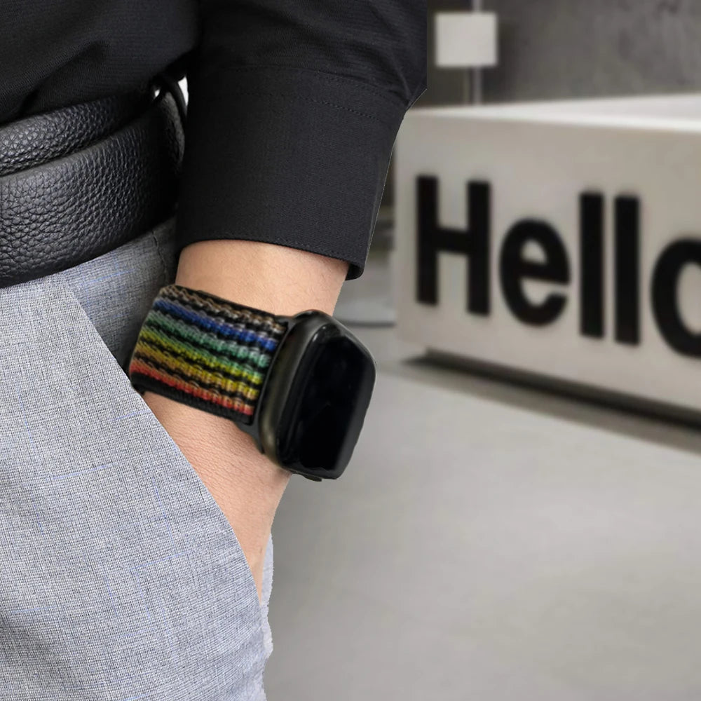 Breathable Flag Color Nylon Loop Wristband for Apple Watch