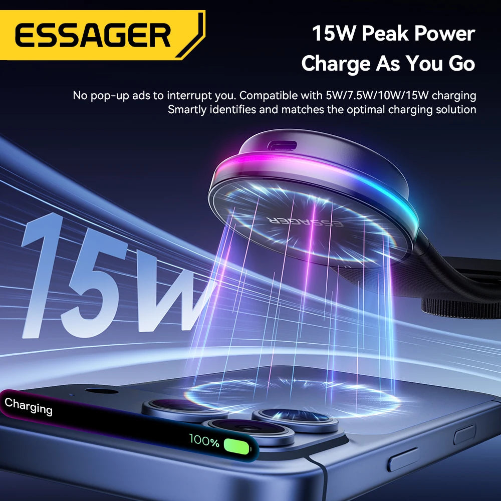 Essager 15W Magnetic Car Phone Holder With LED and 360° Rotation