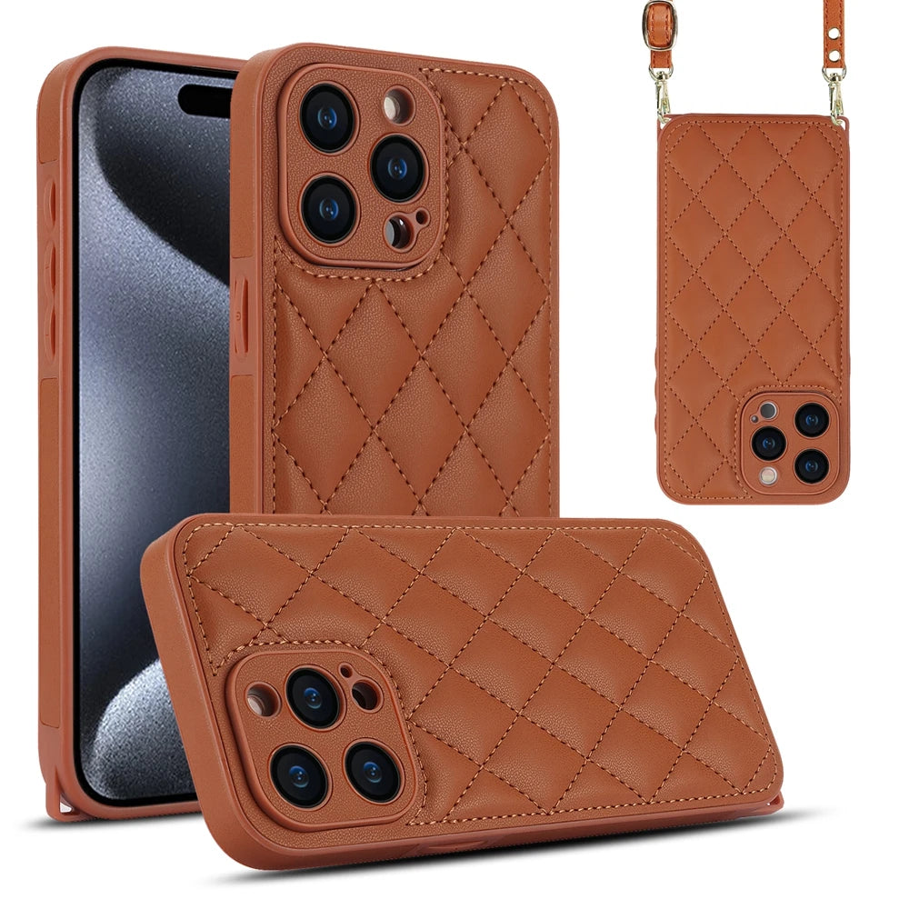 iPhone 15 Series Leather Crossbody Phone Case