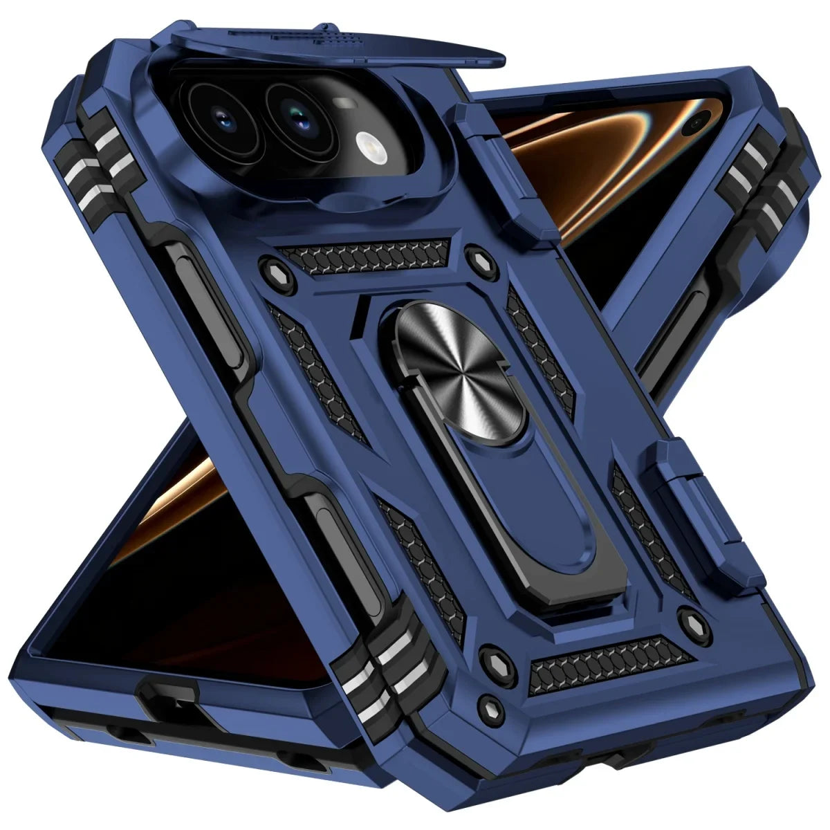 Military-Grade Case with Flip Camera Cover and Rotating Ring Stand for iPhone Duo