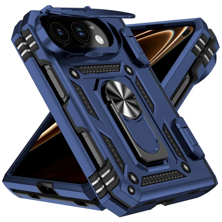 Military-Grade Case with Flip Camera Cover and Rotating Ring Stand for iPhone Duo
