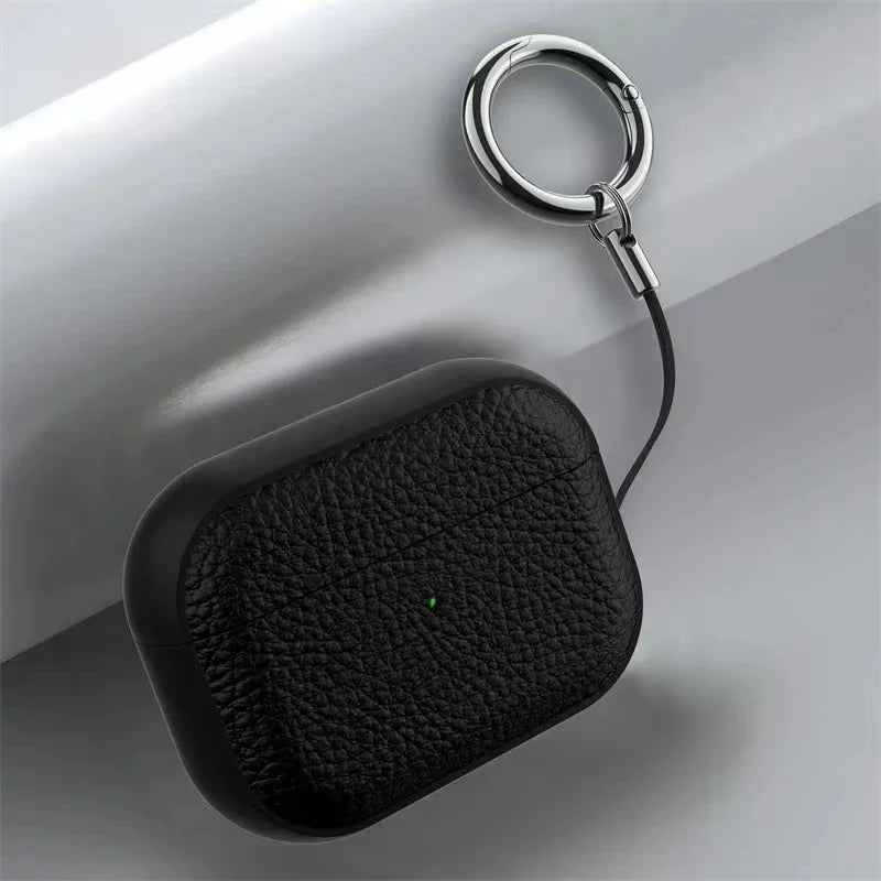 Textured Leather Carabiner Keychain Case with Charging Support for AirPods Pro 2