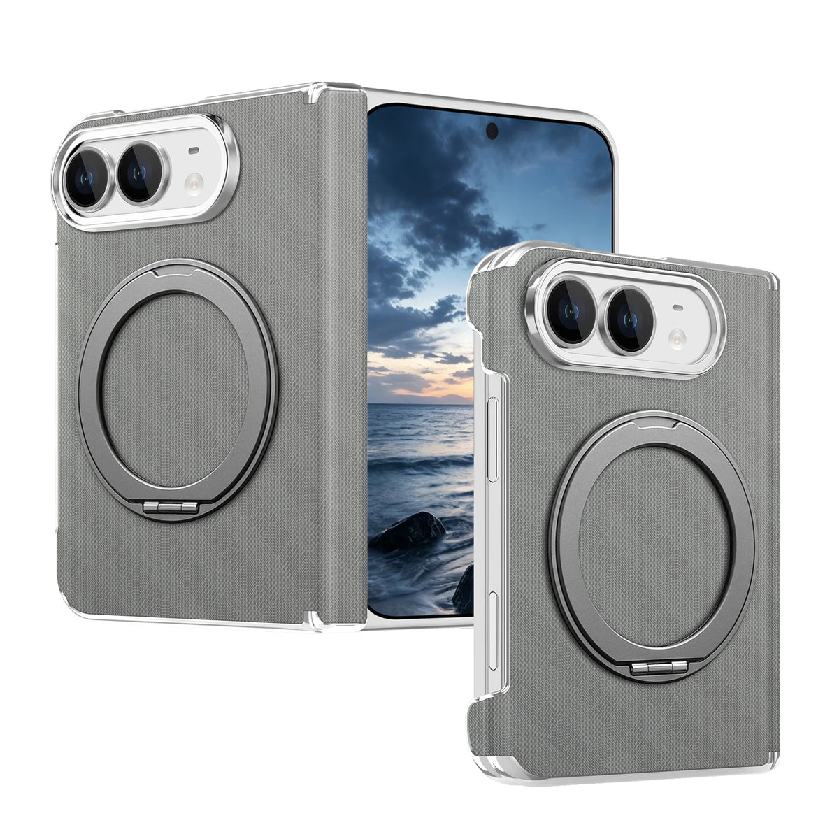 Textured Leather MagSafe Case with 360° Rotating Ring Stand for iPhone Duo