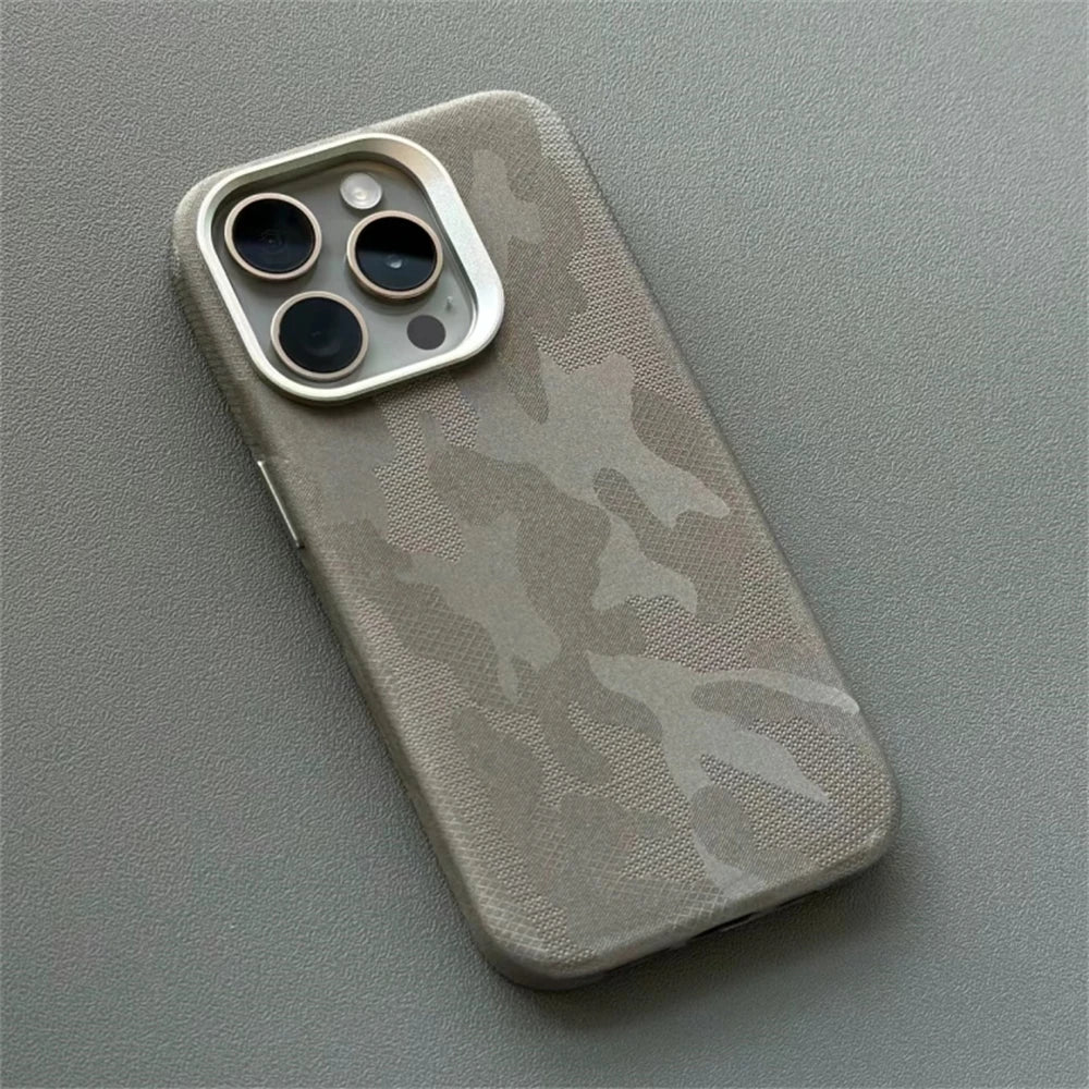 Camouflage Leather MagSafe Shockproof Armor Case for iPhone 15 Series