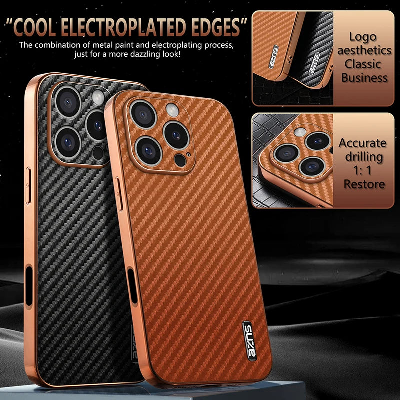 Durable Carbon Fiber Pattern Phone Case for iPhone 16 Series