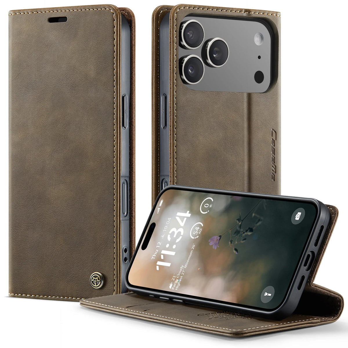 Leather Folio Wallet Case with Integrated Kickstand for iPhone 18 Series