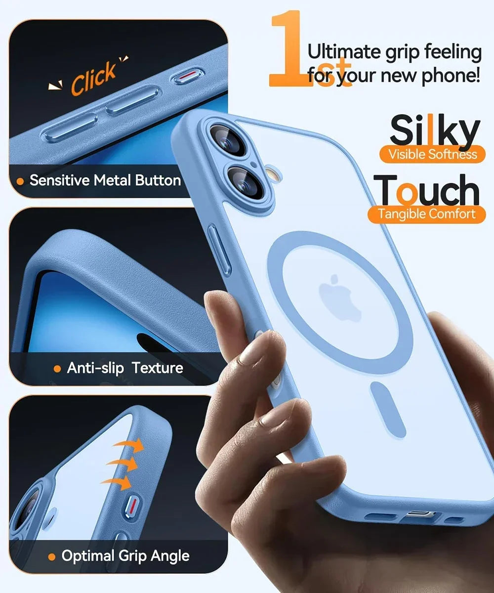 Luxury Matte Translucent MagSafe Armor Case for iPhone 16 Series