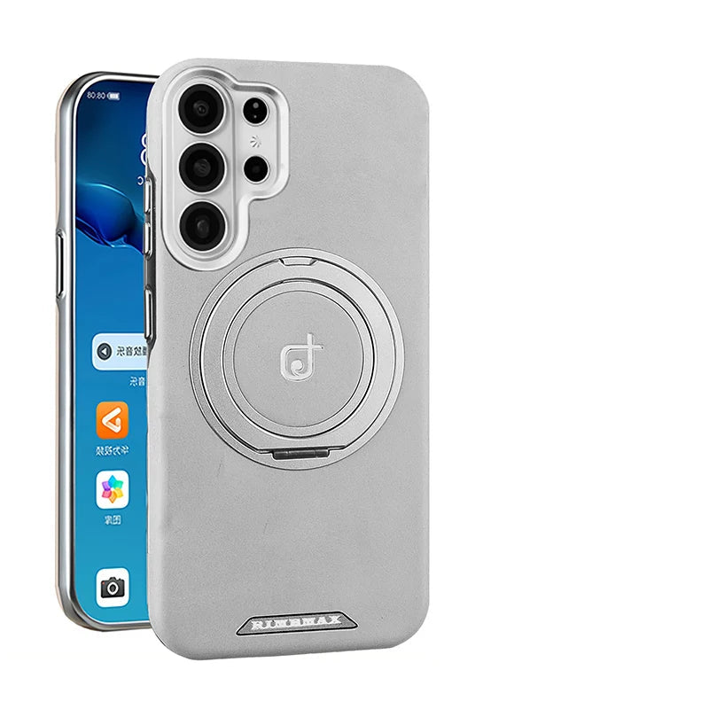 Leather Shockproof Kickstand Case with 360° Rotating Magnetic Ring for Samsung Galaxy S24 Series