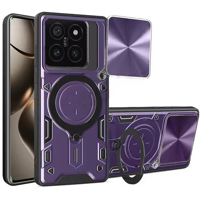 Xiaomi 14T Series Shockproof Armor Case with Slide Camera Lens & Ring Stand
