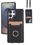 Grain Leather Crossbody Lanyard Case with Ring Holder and Card Slot for Samsung Galaxy S24 Series