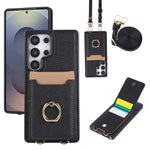 Lychee Grain Leather Crossbody Case with Adjustable D-Ring Strap and Card Wallet for Samsung Galaxy S23 Series