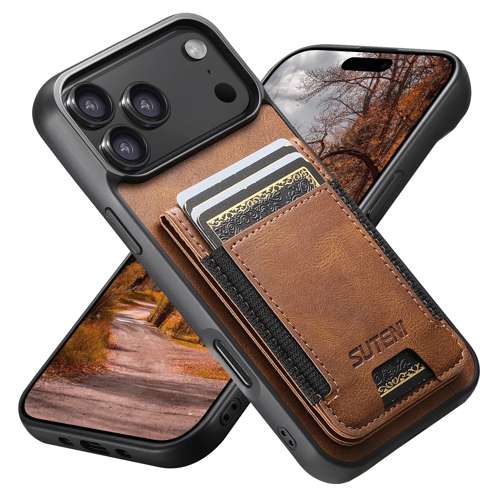 iPhone 17 Series Leather Wallet Case with Elastic Card Slot