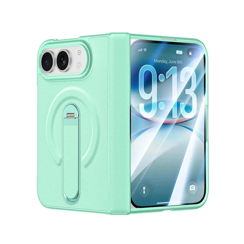 Hinge Protection Kickstand Case with MagSafe Metal Holder for iPhone Duo