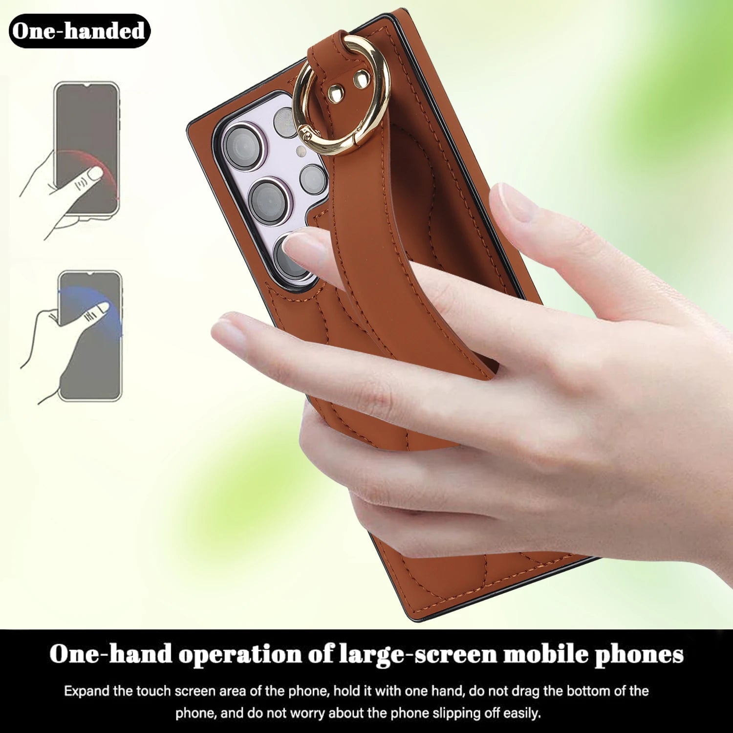 Shockproof Leather Phone Case with Wrist Strap & Ring for Samsung Galaxy S24 Series