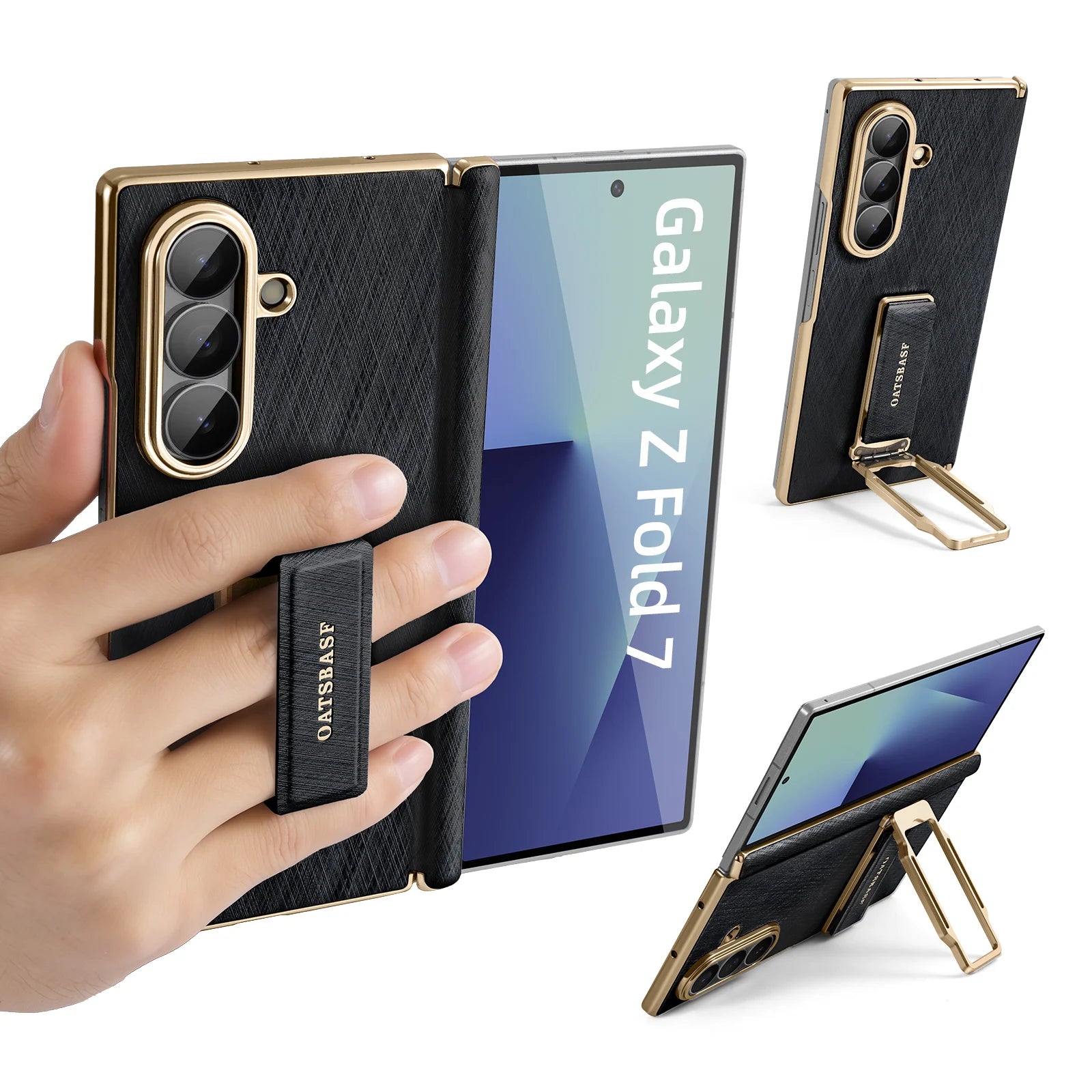 Samsung Galaxy Z Fold 7 Leather Case with 360° Rotating Stand & Strap
