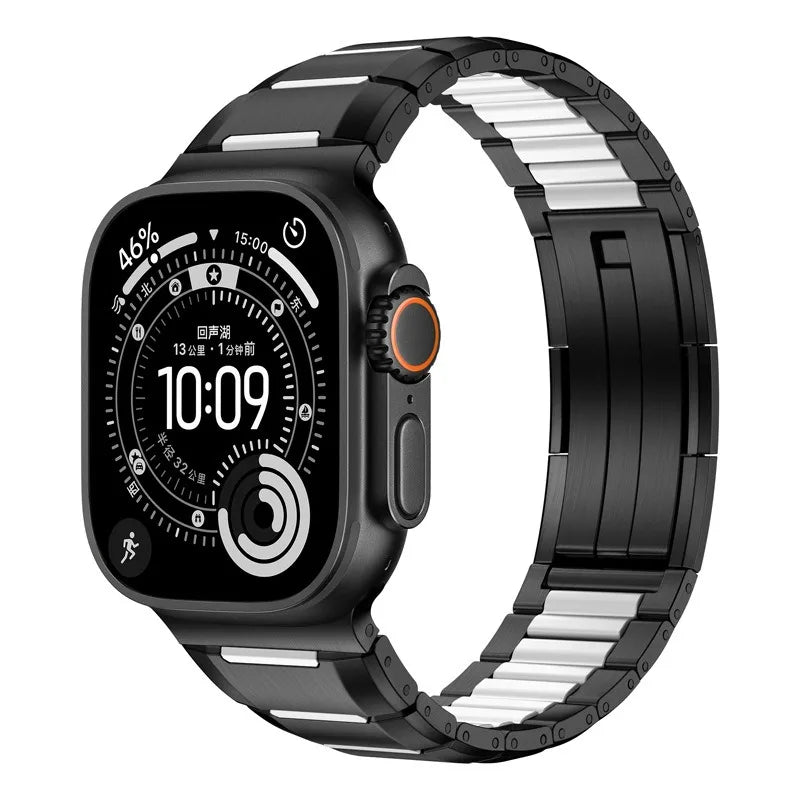 Steel and Fluororubber Segmented Bracelet Band with Removable Links for Apple Watch