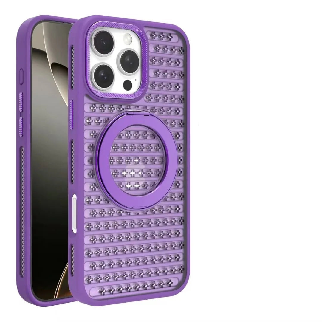 Luxury Heat-Resistant Mesh MagSafe Case with Ring Stand for iPhone 16 Series