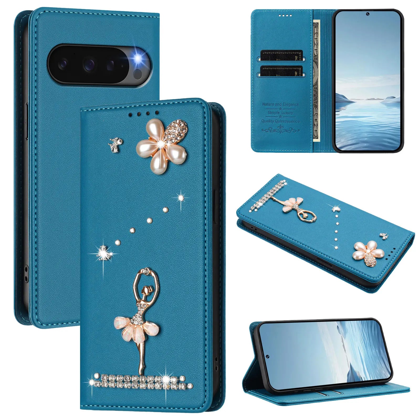 Cute Diamond Wallet Flip Case with Card Slot and Stand for Googel Pixel 9 Series