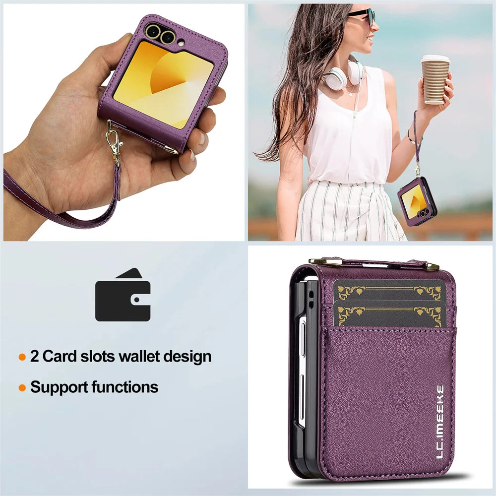 Leather Crossbody Wallet Case for Samsung Galaxy Z Flip 6