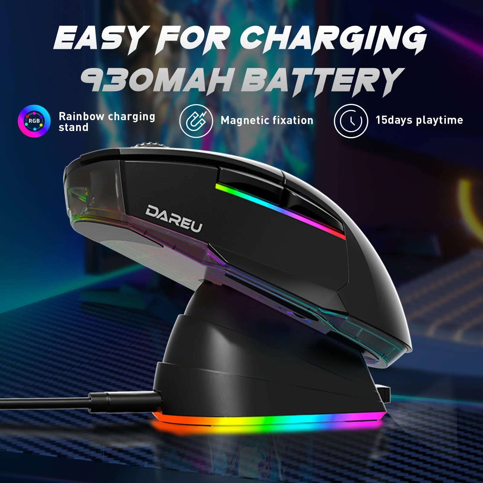 DAREU A955 Tri-Mode Wireless Gaming Mouse with Charging Dock