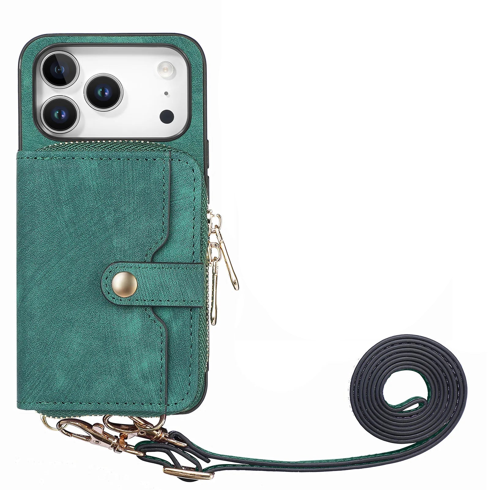 Multi-Functional Crossbody Leather Case with Card Slots & Zipper Pouch for iPhone 17 Series