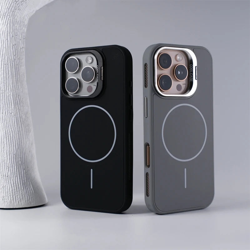 Matte Silicone MagSafe Case with Alloy Lens Kickstand for iPhone 16 Series