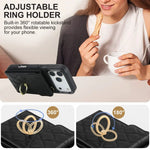 Premium Leather Wallet Case with Ring and Lanyard for iPhone 17 Series