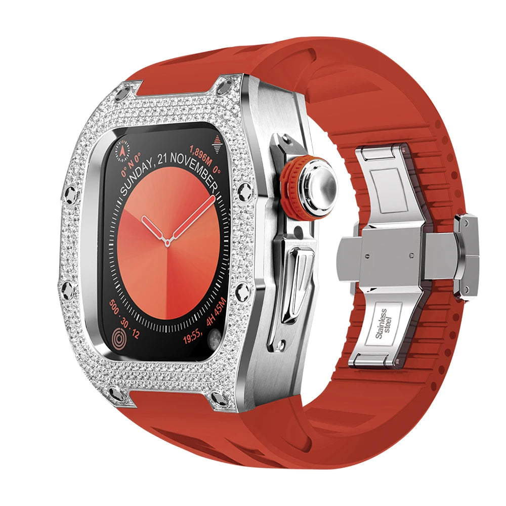 Luxury 5A Cubic Zirconia Titanium Case Modification Kit for Apple Watch Series 10 (46mm)