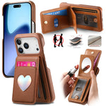 Lychee Pattern Love Heart Leather Wallet Case with Mirror & RFID Protection for iPhone 17 Series