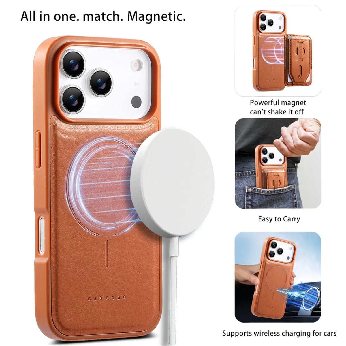 Premium Leather Case with Detachable Card Holder for iPhone 17 Series