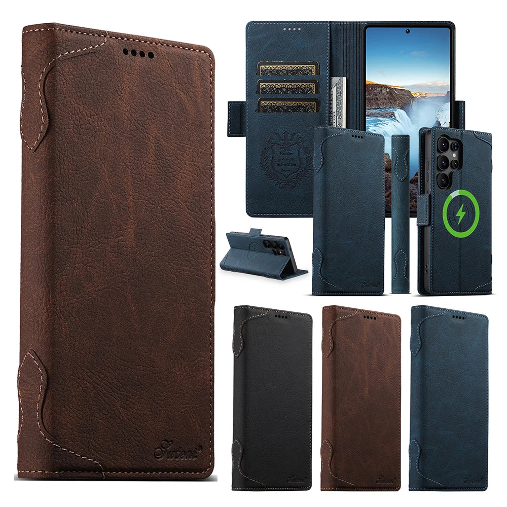 Samsung Galaxy S25 Ultra PU Leather Magnetic Flip Wallet Case