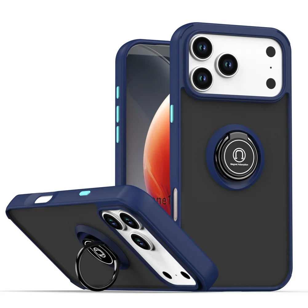 Shockproof Armor Matte Case with Magnetic Ring Holder for iPhone 17 Series