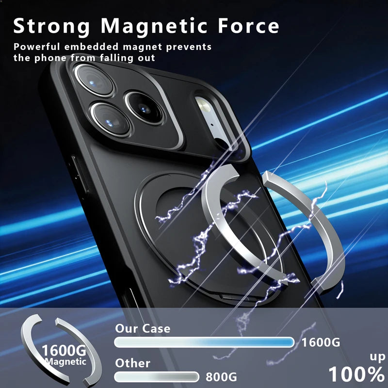 Frosted Matte MagSafe Case with 360° Rotating Ring Stand for iPhone 18 Series