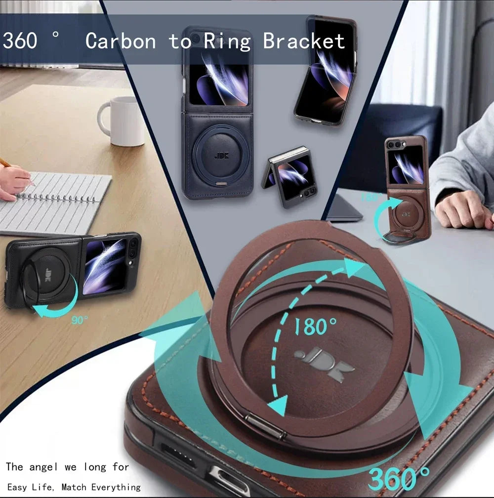 Samsung Galaxy Z Flip 6 Leather Magnetic Phone Case with Ring Holder