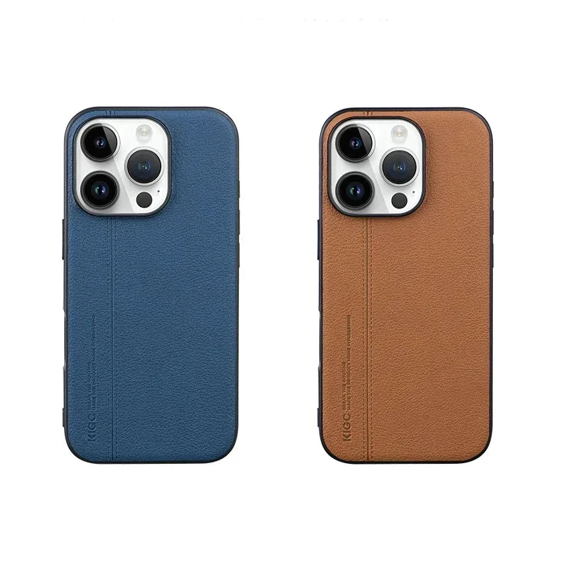Skin-Friendly Plain Leather + TPU Case for iPhone 16 Series