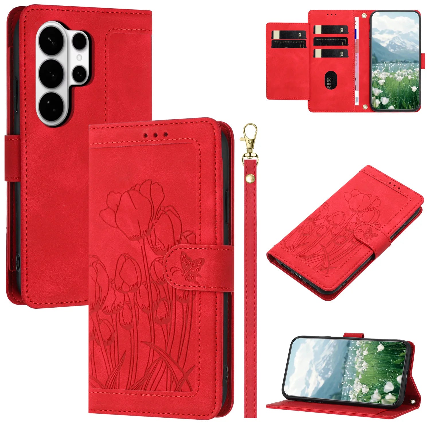 Leather Tulip Wallet Phone Case with Card Slots for Samsung Galaxy S26 Series