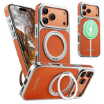 Litchi Texture MagSafe Case with Built-in Ring Stand for iPhone 17 Series