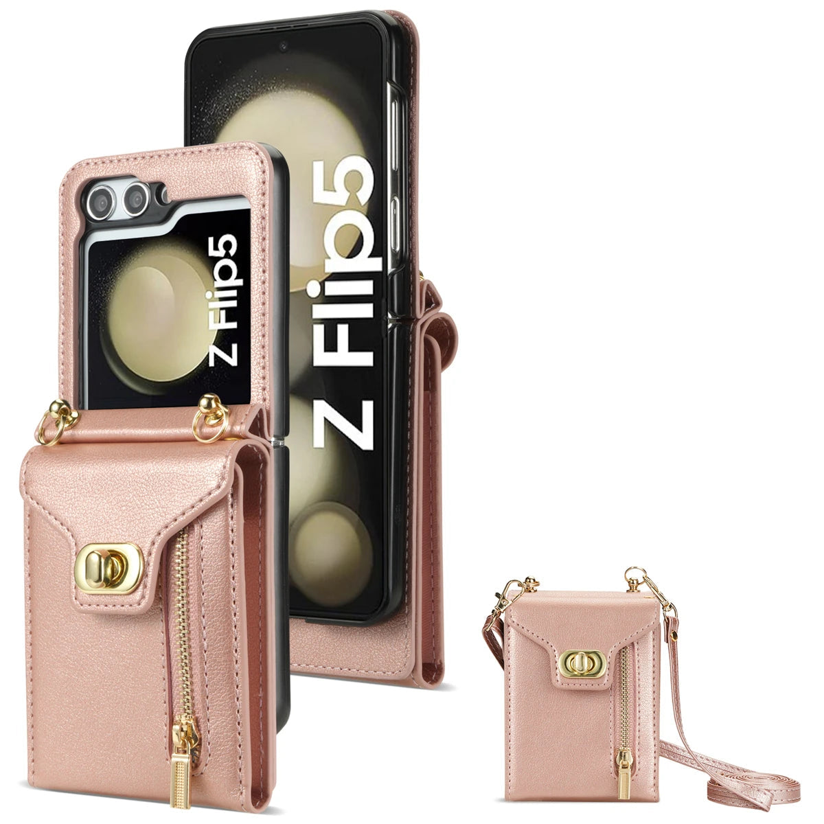 Zipper Wallet Crossbody Leather Case for Samsung Galaxy Z Flip 5