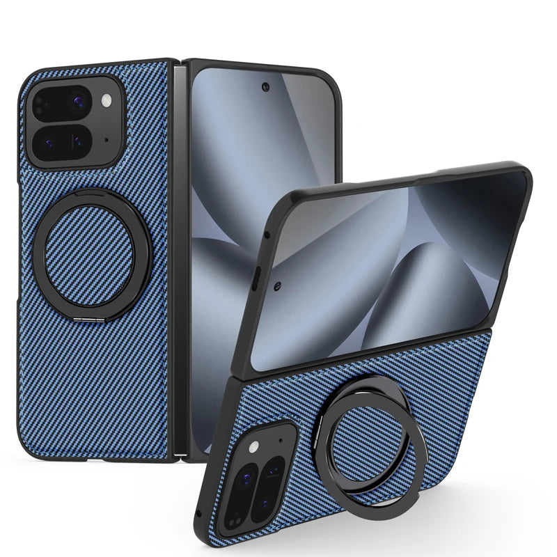Carbon Fiber Open-Back Case with Rotating Magnetic Ring Stand for Pixel 10 Pro Fold