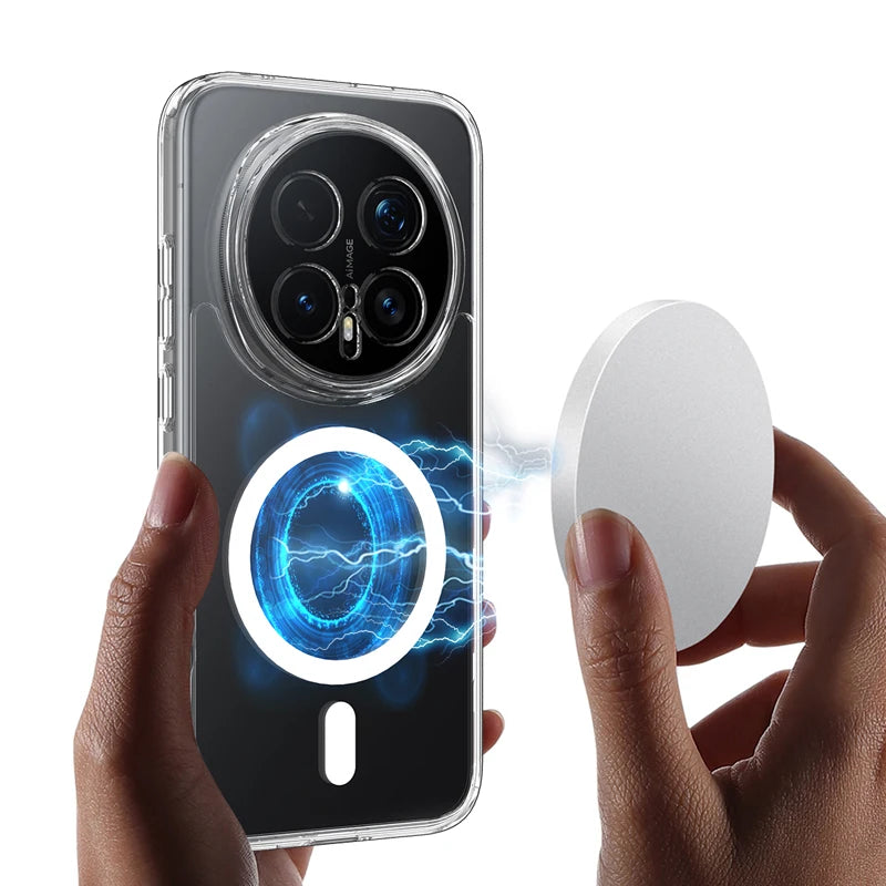 Transparent Shockproof Magnetic Case with Built-In Ring Mount for Honor Magic8 Pro