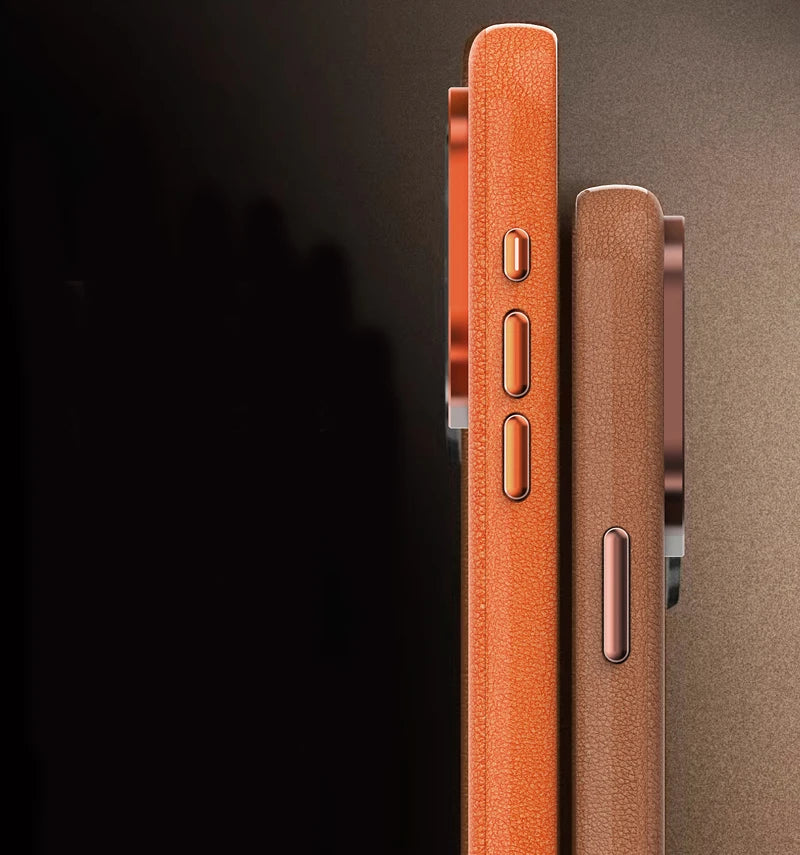 Luxury Magnetic Plain Leather Case with Wireless Charging Support for iPhone 15 Series