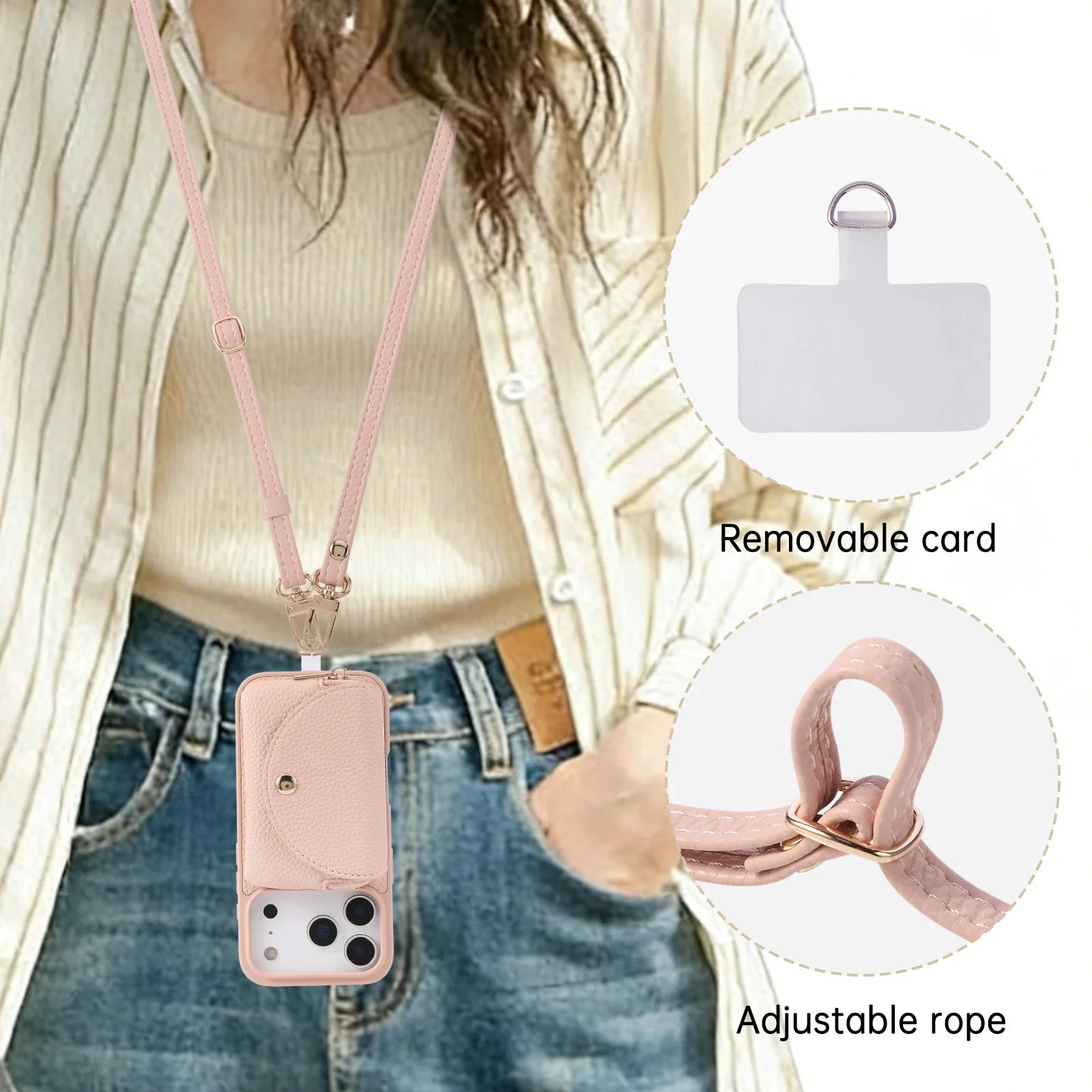 Crossbody Leather Wallet Case with Built-In Makeup Mirror for iPhone 17 Series