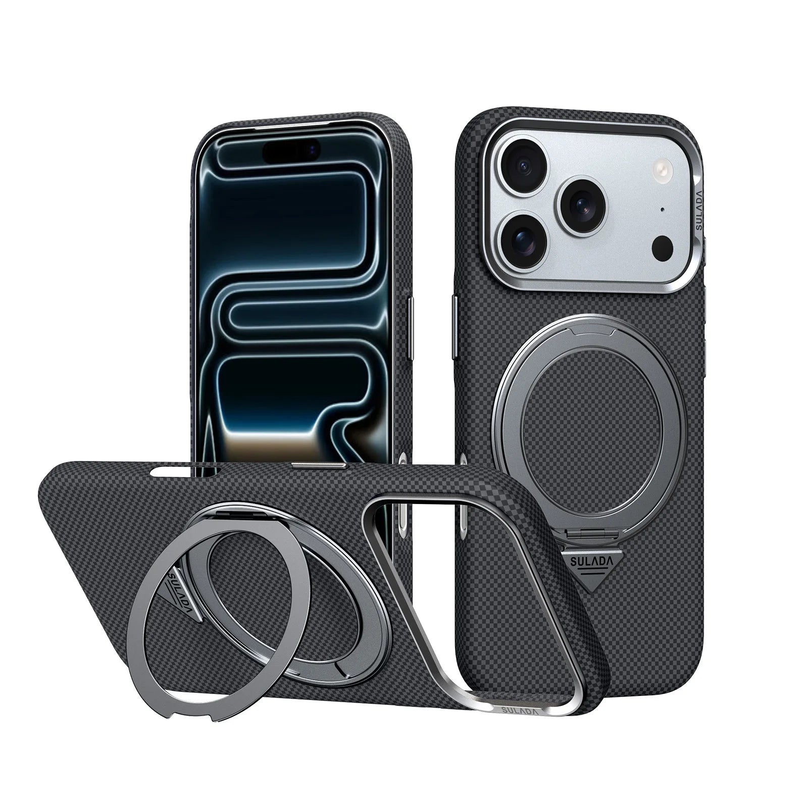 MagSafe Compatible Gingham Texture Case with 360° Rotating Bracket for iPhone 17 Series