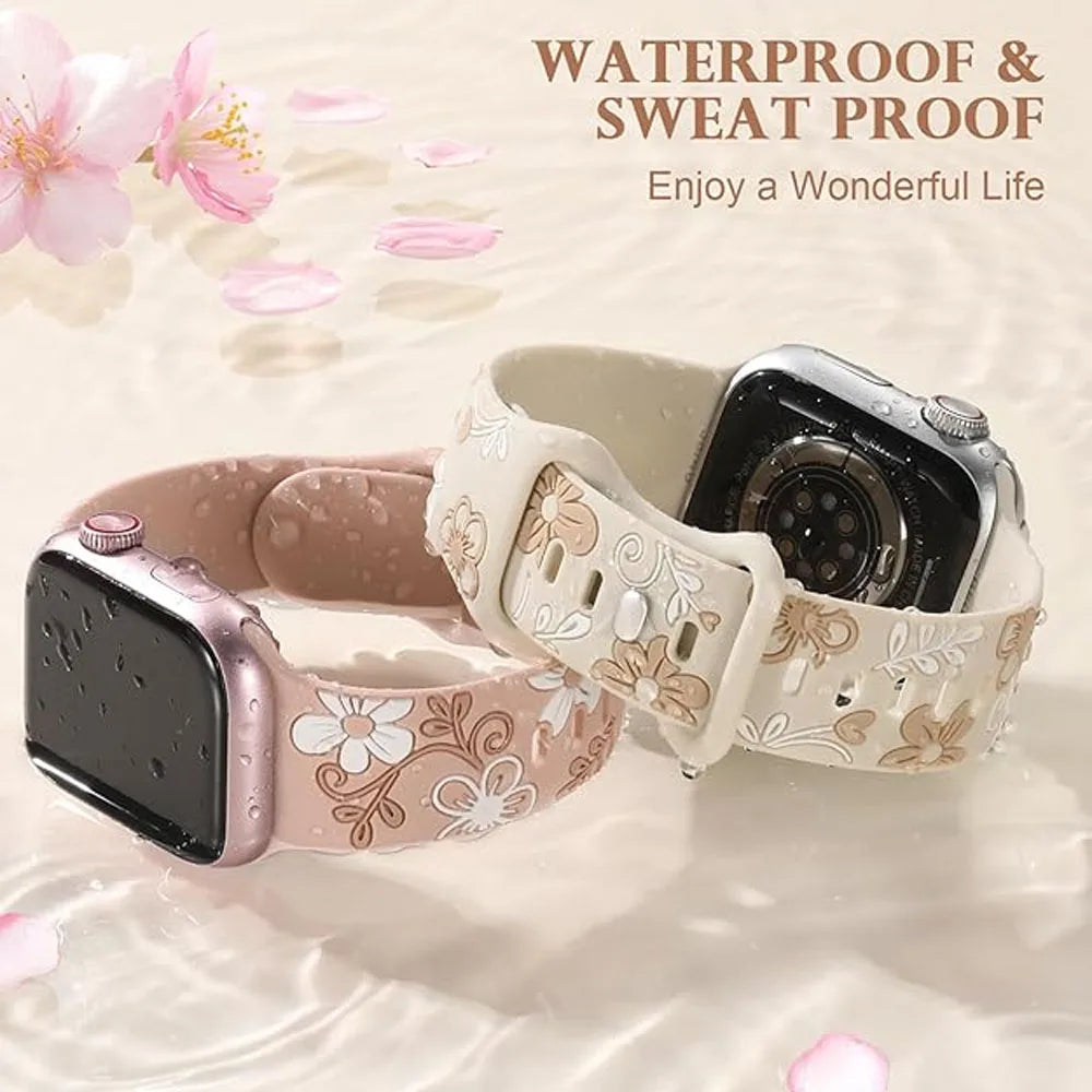 Floral Engraved Silicone Strap for Apple Watch