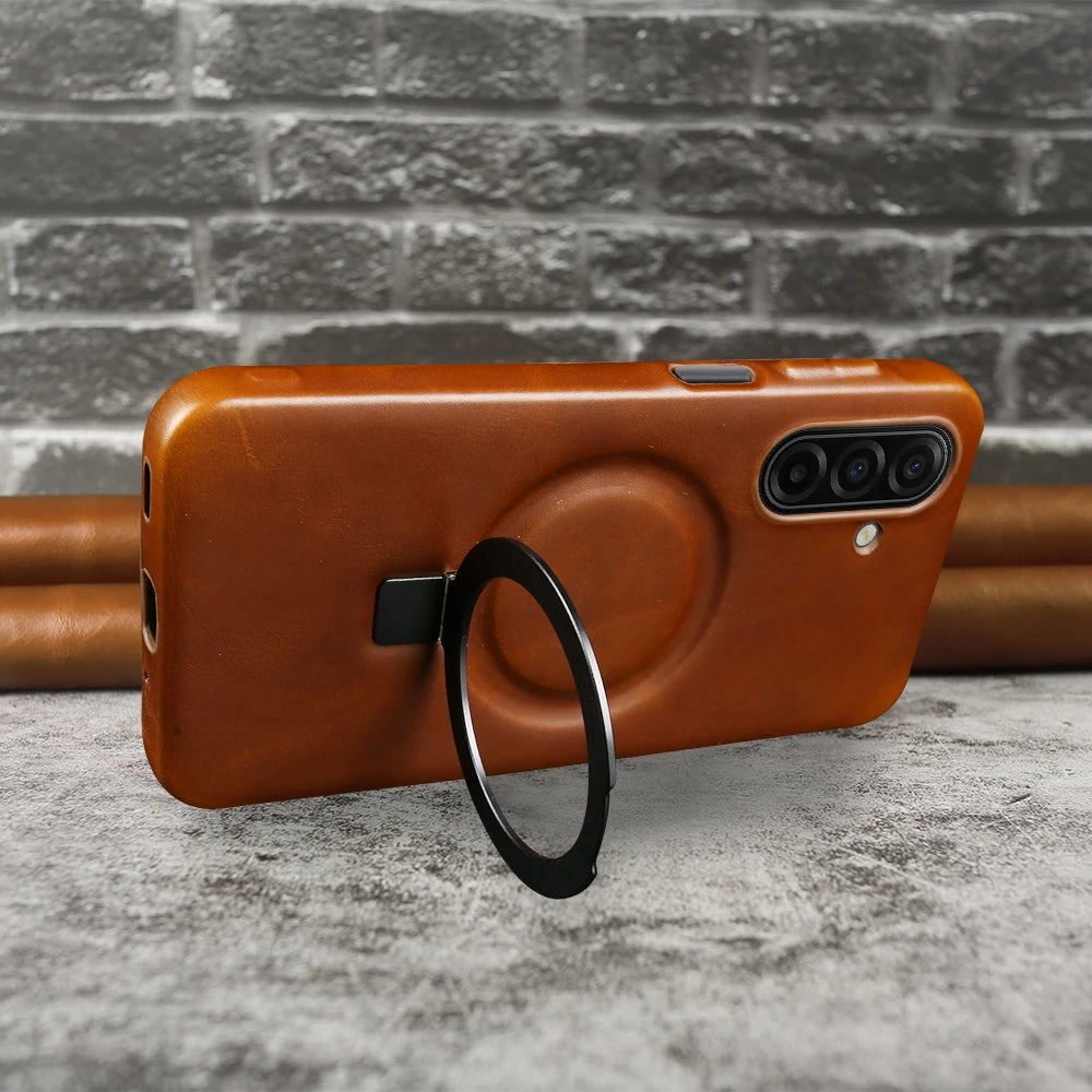Genuine Leather Case with 90° Rotating Magnetic Bracket Stand for Samsung Galaxy A26